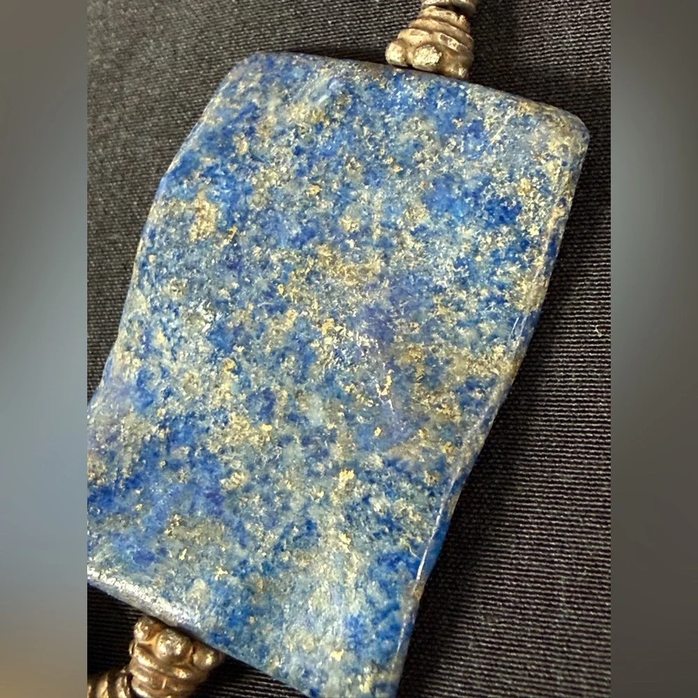Vtg Chunky Blue Lapis Lazuli Sterling Silver Necklace Sterling Silver Clasp